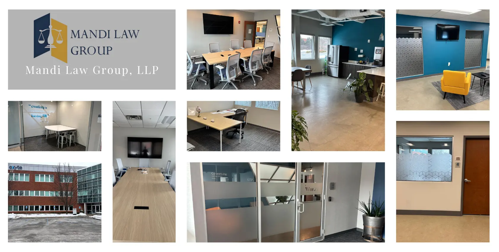Professional immigration law office interior at Mandi Law Group in New York, featuring modern legal consultation space for H-1B visa, green card, and asylum cases